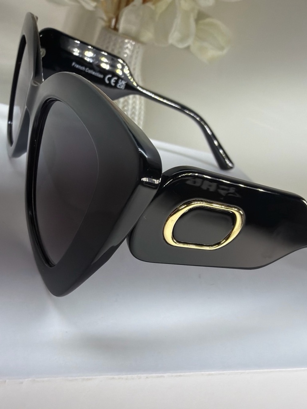 Women's Black Cat-Eye Sunglasses with Gold Accent